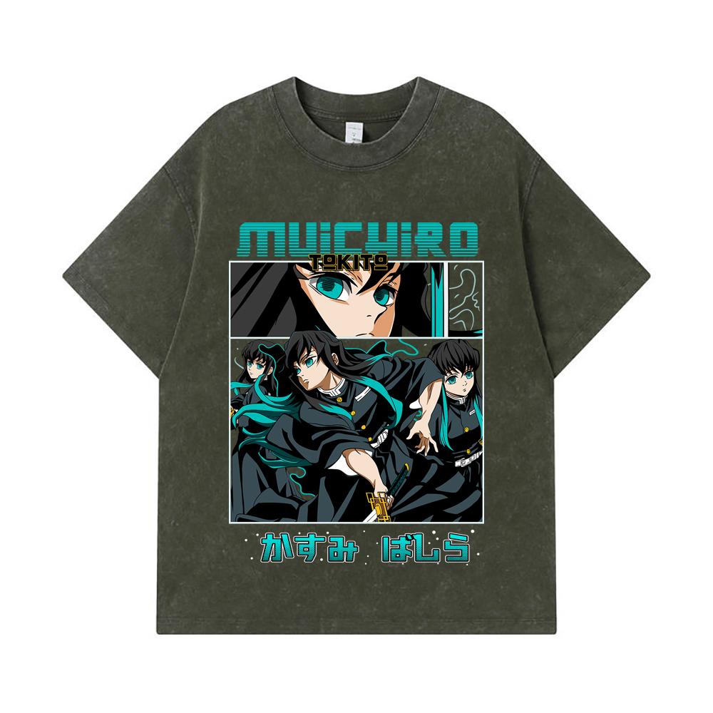 275 GSM Washed T-shirts 100% Cotton Demon Slayer V8 Mitsuri Print Unisex Heavy Cotton T Shirt