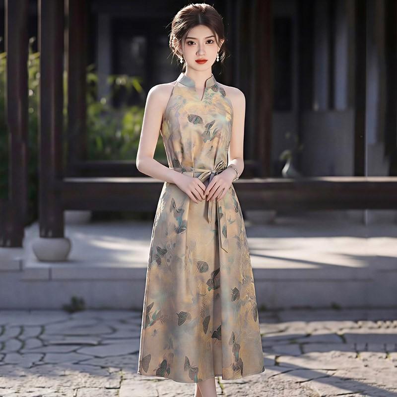 Sleeveless Modern Chinese-Inspired Cheongsam Dress Women 2026 Wear With Stand Collar Low Slit Small