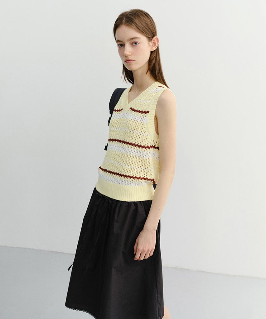 Deonseuteu Unisex Chunky Striped Knit Vest_Udsw6B130_Butter