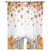 Thanksgiving Fall Pumpkin Maple Leaf Sheer Curtains Home Window Decorations Voile Tulle Curtains For Living Room Bedroom Kitchen