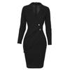 Women's Solid Color Long Sleeve V Neck Button Zipper Slim Fit Mid Length Formal Dress