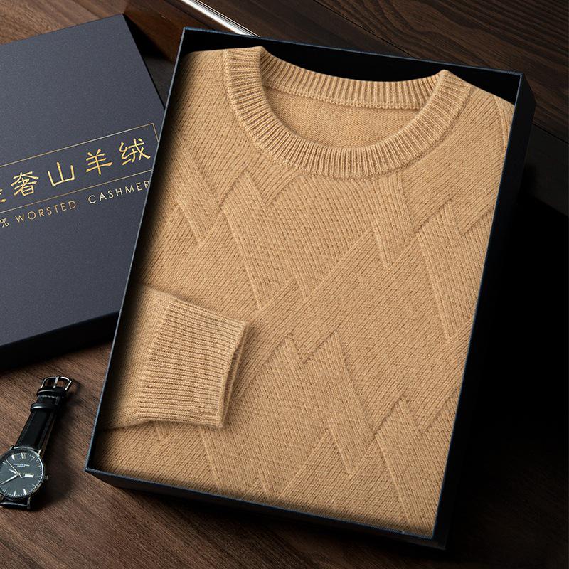 Men's Autumn/Winter Thickened Pure Cashmere Crew Neck Sweater - Business Casual Knit.