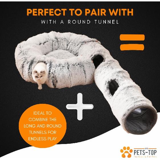 Cat Tunnel Collapsible Long Plush – Cat Crinkle Tunnel – Cat Tunnel for Indoor Cats – Cat Tube Cute Cozy Pet Play for Hours of Fun (47" / Pearl