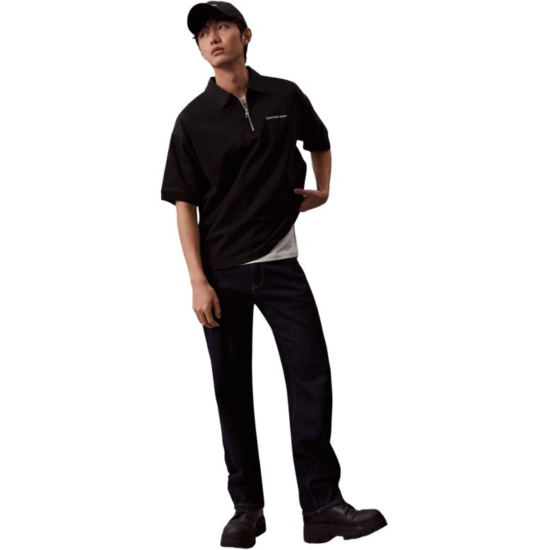 Calvin Klein Buchstabenstickerei Half-Zip Baumwolle Locker Kurzarm Poloshirt Herren Poloshirts Space-Black J325369