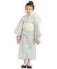 SOUBIEN Yukata Set Modern Light Green with White or Yellow and Children's 2-Piece (Yukata/Heko Obi), 130cm, Style, White, Kdy10040-obs10075