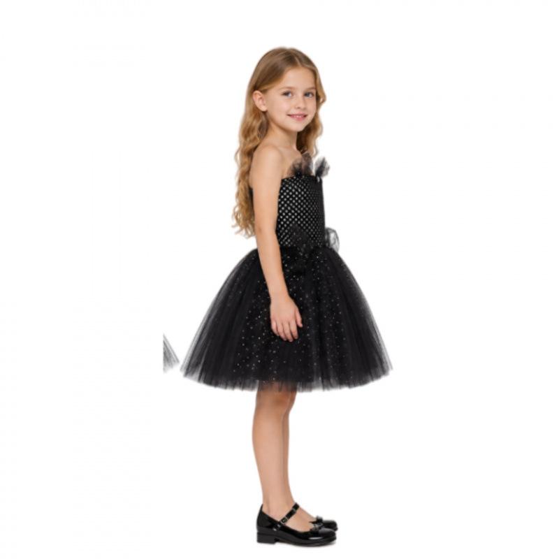Children's Little Swan Performance Princess Dress Black Mesh Dress Children's Piano Performance Evening Dress