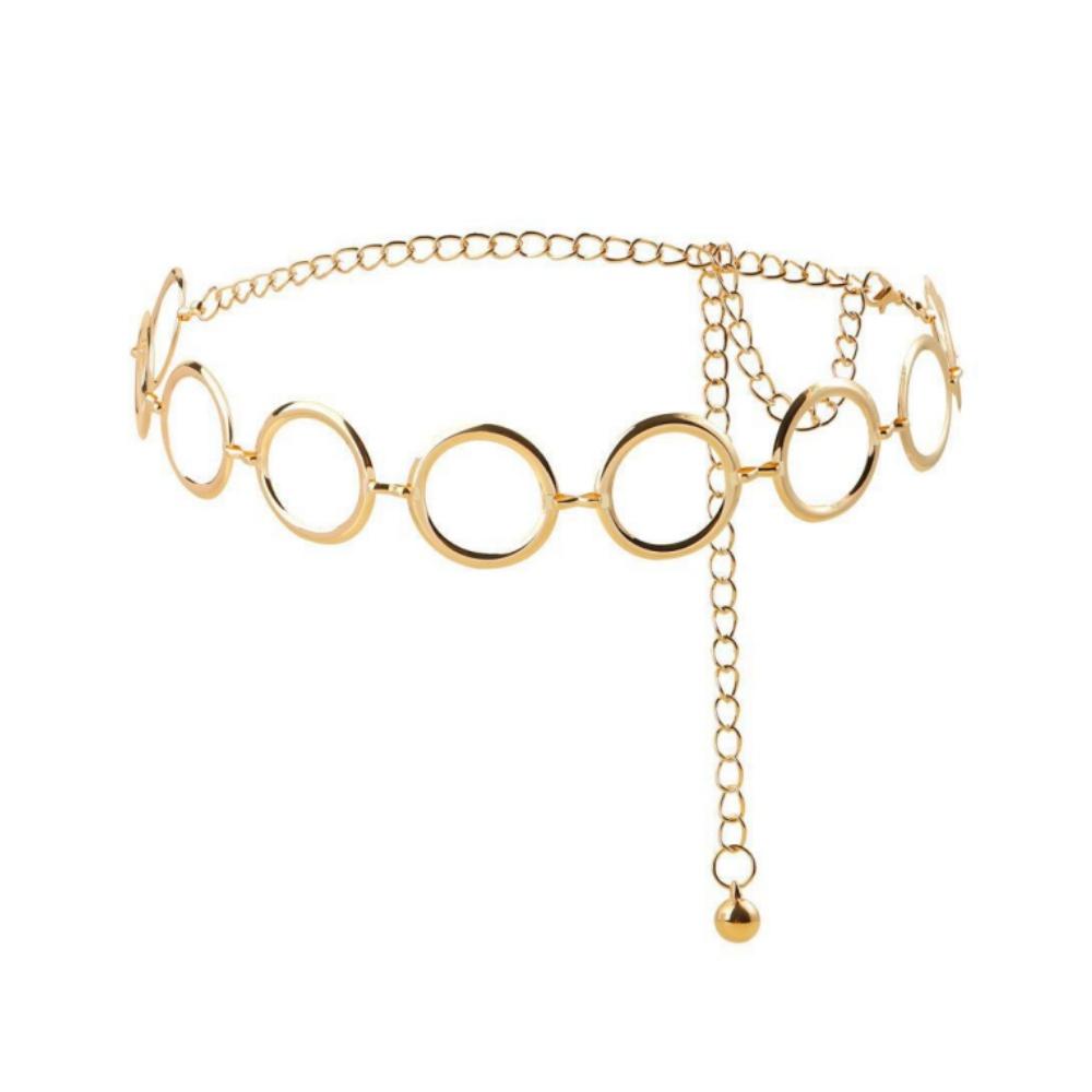 

Alloy Round Circle Belt Elegant Golden Geometric Waistband Hollow Design Decorative Strap for Women Dresses Skirts 115cm