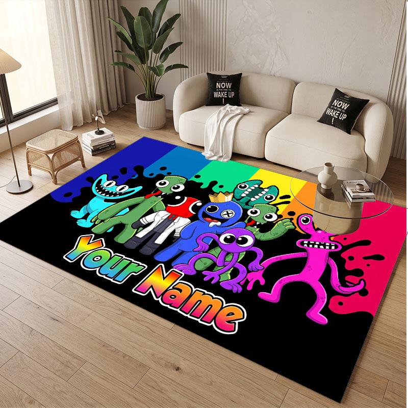 Custom Name Text Crystal Velvet Rug,Rainbow Friends Soft Plush Decorative Non Slip Floor Carpet