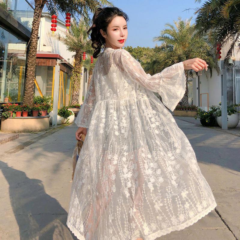 

Lace Summer Thin Gauze Bell Sleeve Shawl - Loose Mid-Length Women s Sun Protection Cardigan M (suggested 100-115 jin)