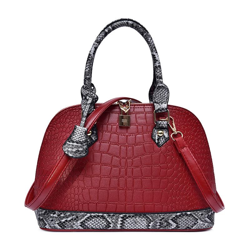 New Crocodile Pattern Handbag, Stone Pattern Lock, Shell Bag, Snake Pattern Splicing Messenger Bag, Shoulder Bag, Women's Bag.