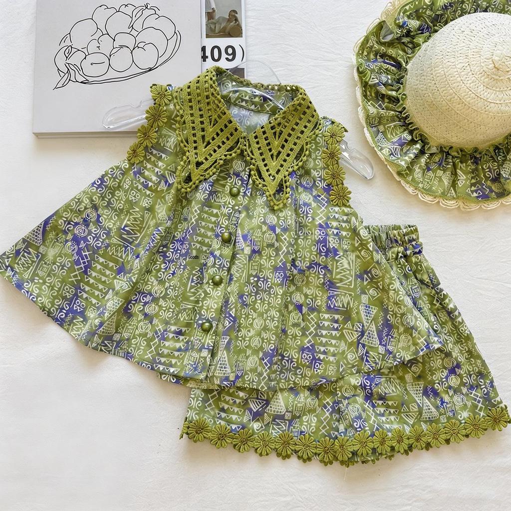 Girls' Floral Geometric Sleeveless Top & Shorts Set - Trendy Summer 2026 Collection