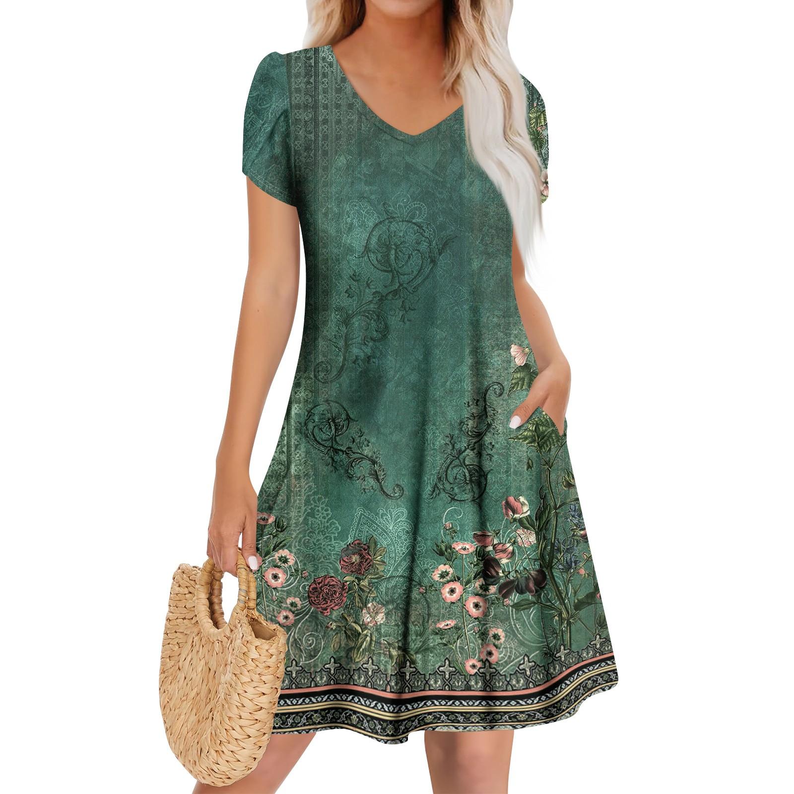 

Женское повседневное модное платье с V-образным вырезом и коротким рукавом, стильное свадебное платье для гостей M зелёный