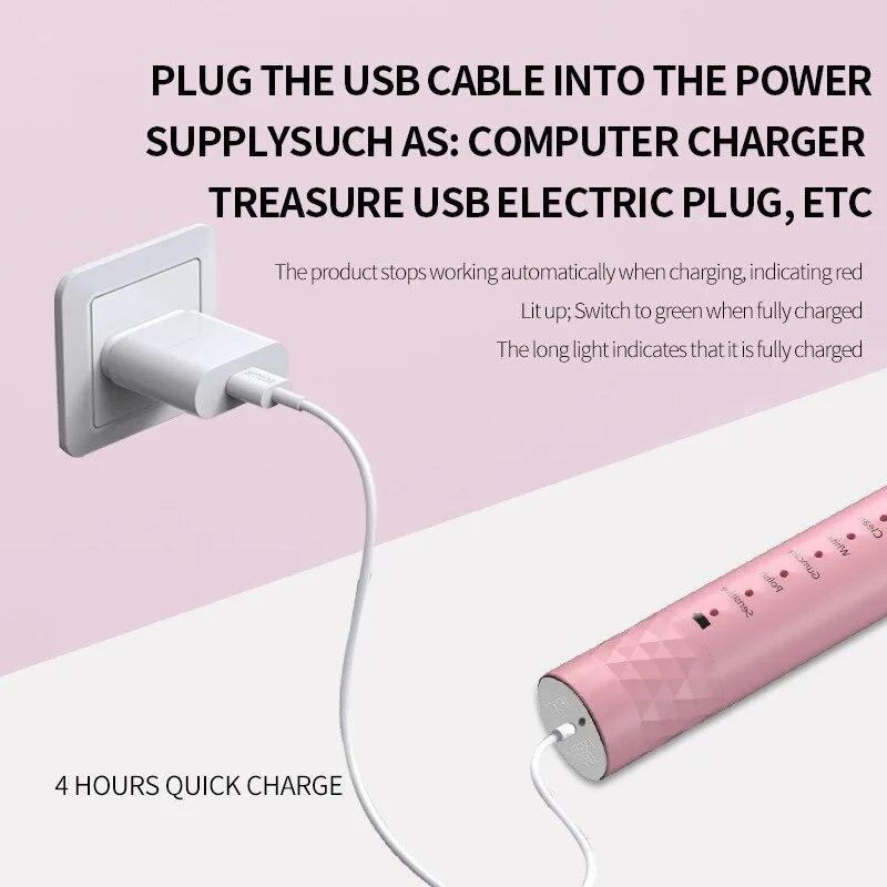 Sonický elektrický zubní kartáček pro dospělé Modrorůžový Sonický elektrický zubní kartáček pro dospělé s 5 rychlostmi USB nabíjení IPX7 Vodotěsný Sonický elektrický zubní kartáček