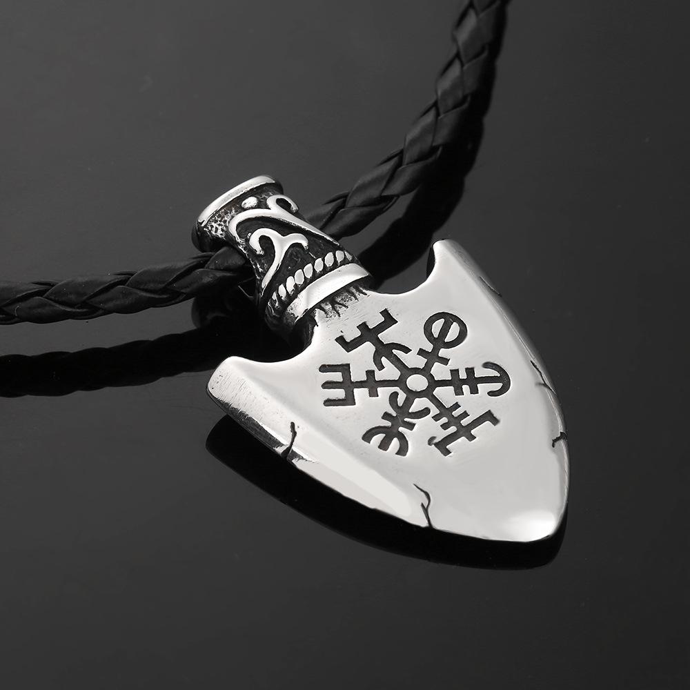 Stainless Steel Viking Odin Triangle Compass Road Sign Rune Pendant Necklace 