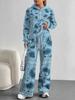 Retro Pattern European And American Autumn And Winter Casual Long-Sleeved Suit Women'S Hooded Sweater Trousers Two-Piece Set