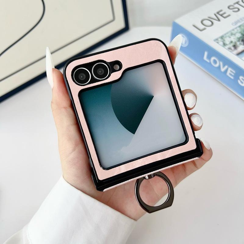 Vintage Marble Texture 2pcs Folding Case For Samsung Galaxy Z Flip6 Flip5 Flip4 Flip3 Solid Color Slim Shockproof Hard PC Ring Holder Phone Cover