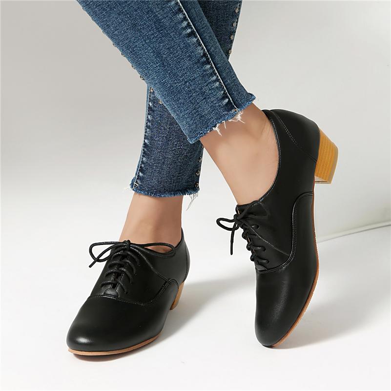 Women Pumps Round Toe Thick Mid Heels Lace-up Concise Ladies Fashion Casual Shoes Spring Autumn Yellow Black 43