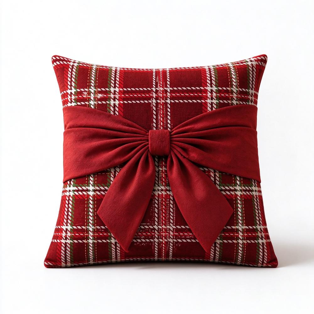 Festive Christmas Pillow Cover Plaid Sofa Pillowcase Holiday Decor Throw Pillow Cover Cozy