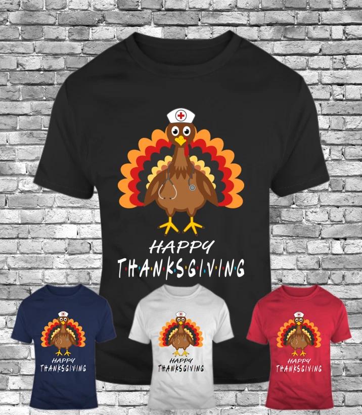 New Happy Thanksgiving turkey Nurse friends funny gift t-shirt wkrp drop tee XS