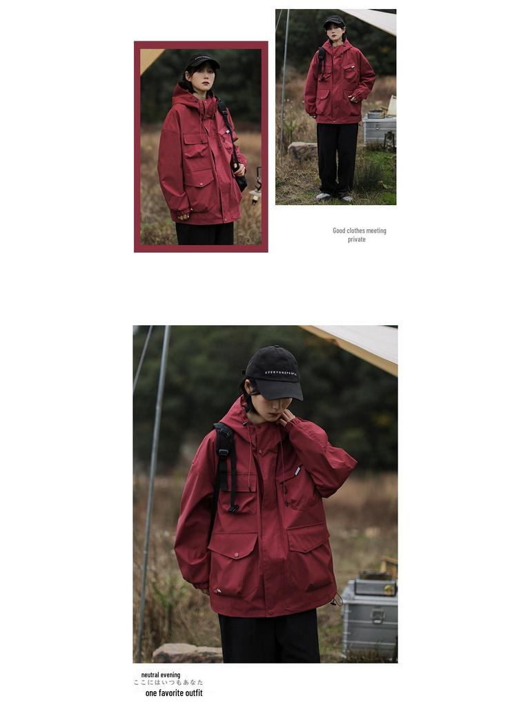 Unisex Japanese Workwear Windbreaker: Spring/Autumn Multi-Pocket Casual Hooded Jacket