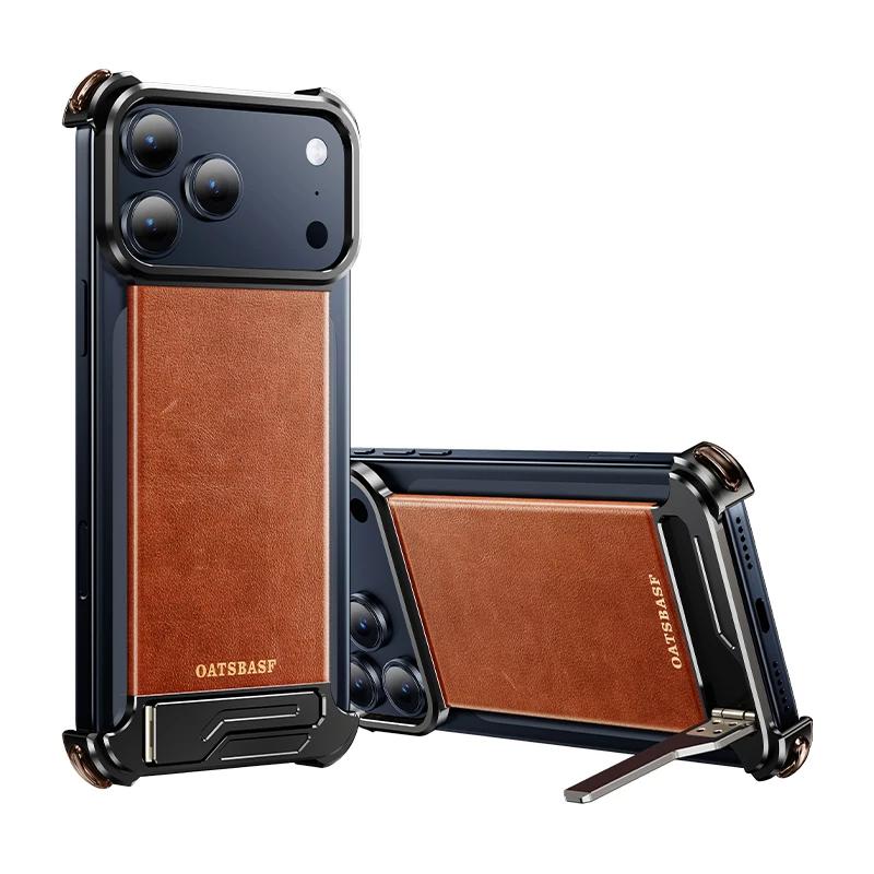Custodia Originale in Vera Pelle Oatsbasf per iPhone 17 Pro/Pro Max/17 Air Custodia con Supporto Bordo Magnetico Senza Cornice Antiurto Custodia a Paraurti