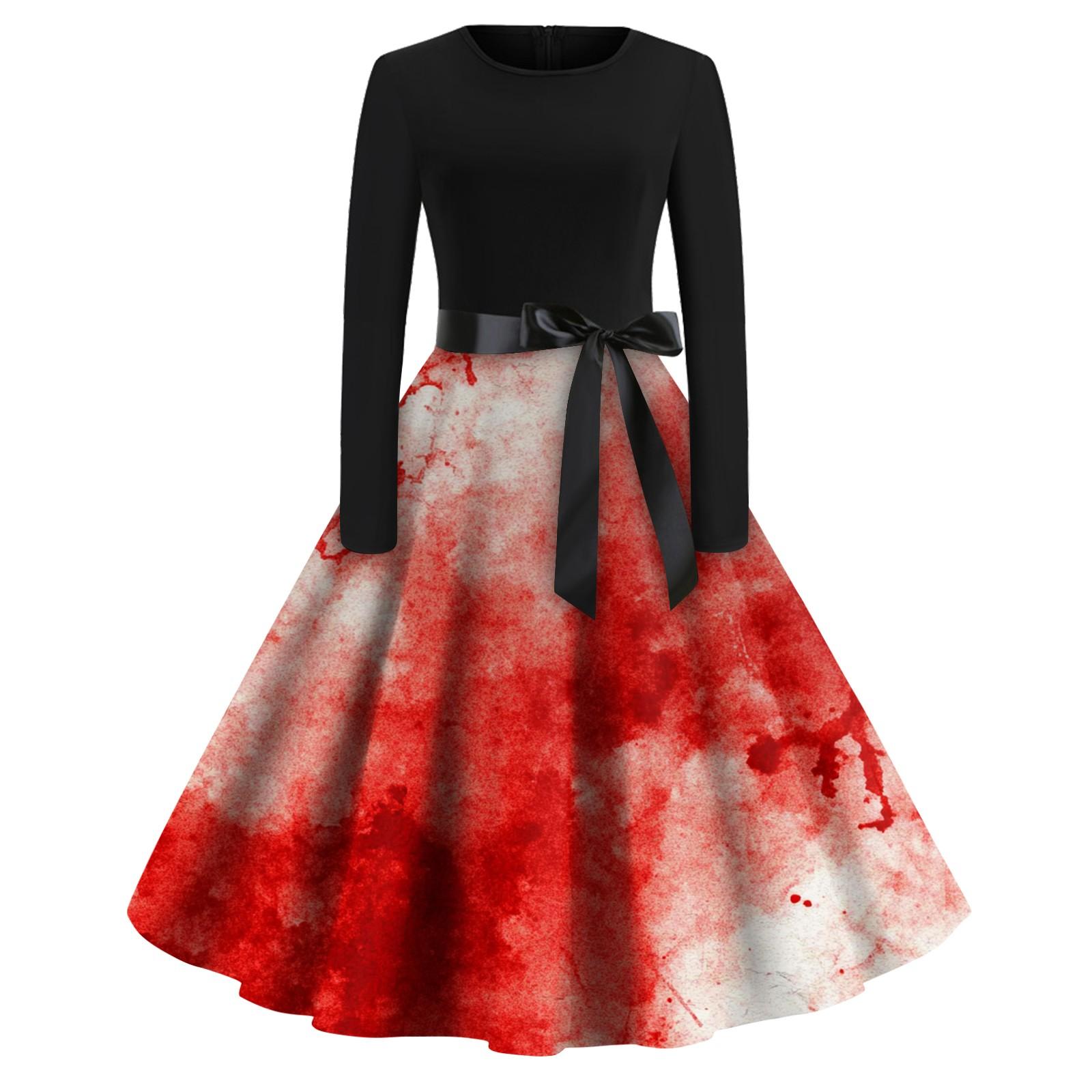 

Женское модное повседневное облегающее платье с круглым вырезом и принтом на Хэллоуин с длинными рукавами XXL красный