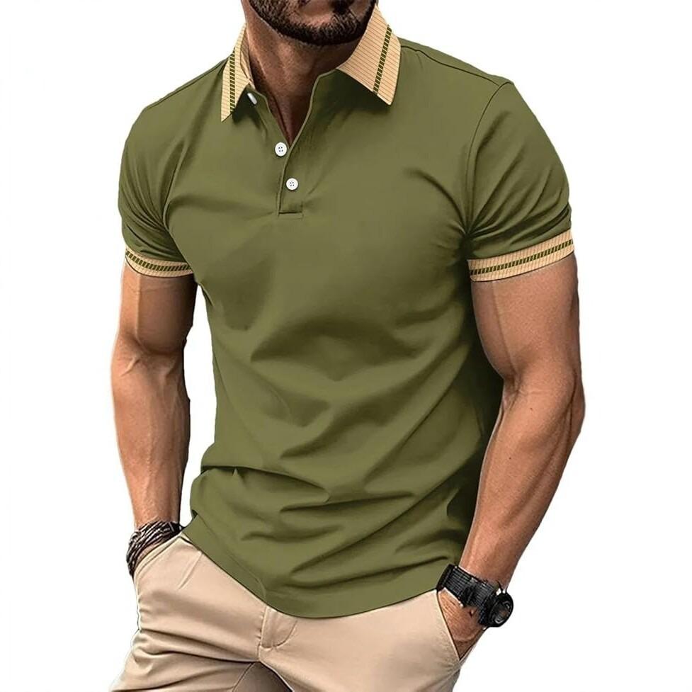 Men's Short Sleeve Polo Shirt, Contrast Trim Collar & Cuffs, Stylish Casual Top