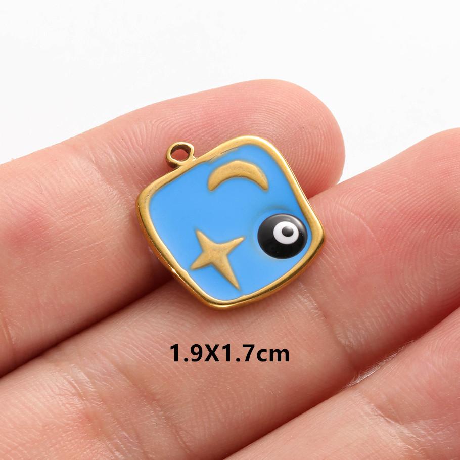 6pcs Real Gold Plated Blue/Dark Blue Rhinestone Evil Eye Pendant Stainless Steel Turkish Eye Charms For Jewelry Making Supplies