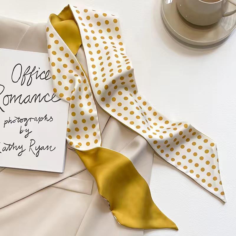 2/5Pcs Retro Yellow Multifunctional Decoration Small Silk Scarf Temperament Headband Long Ribbon Headband Bow Hair Accessories