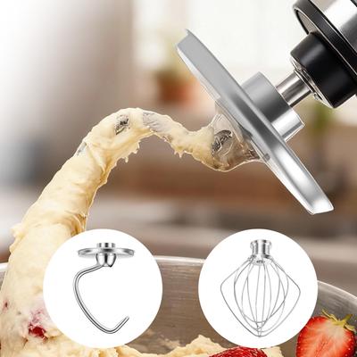 Dough Hook Whisk Wire Whip Attachment Dishwasher Stainless Steel Egg Whisk for 4.5-5 Quart Tilt Head Stand Mixer