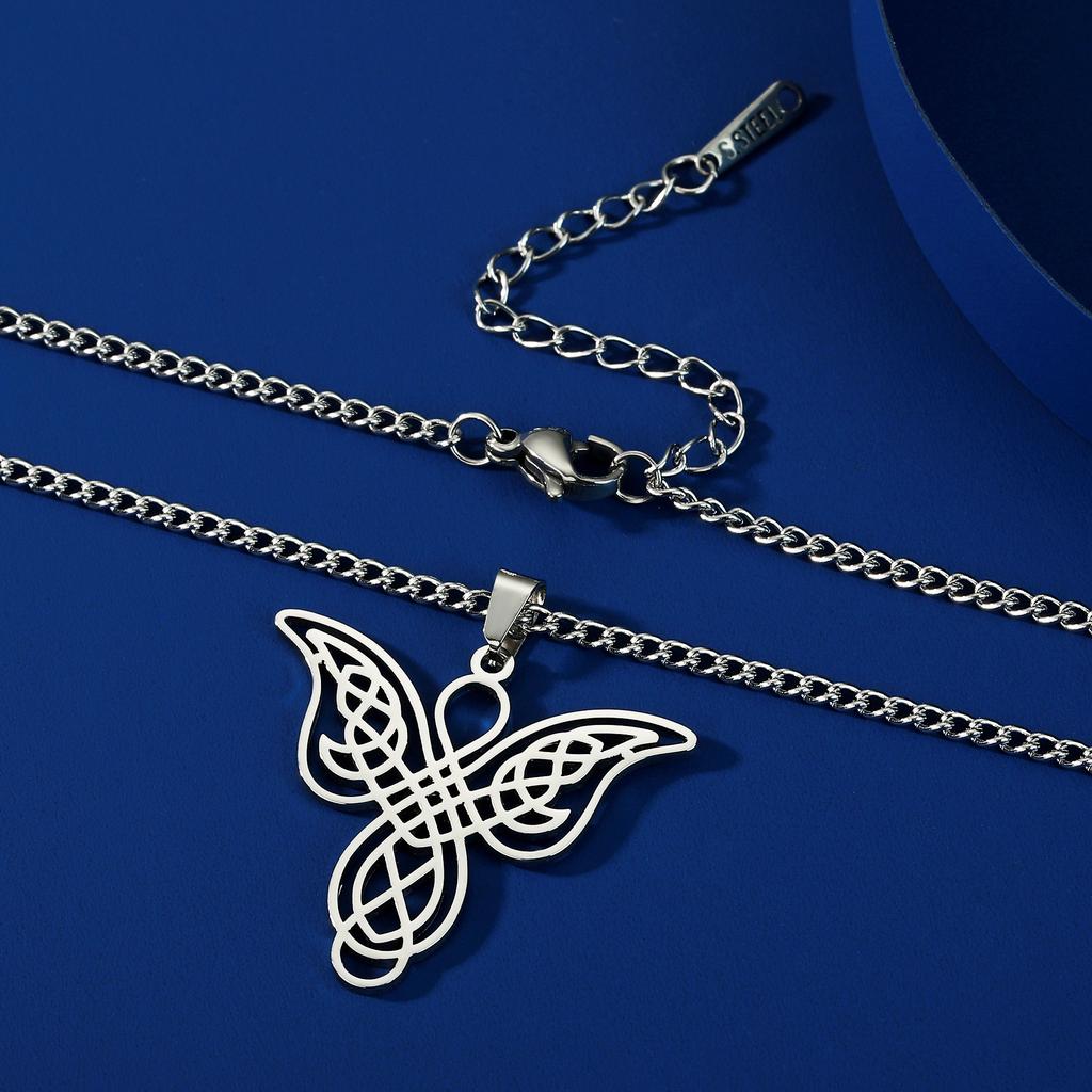 LIKGREAT Celtics Knot Wings Angel Necklace Hollow Hot Sale Big Butterfly Pendant Necklace Stainless Steel Jewelry Birthday Gift