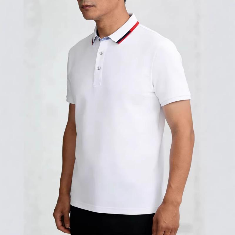 

Men Contrast Collar Short Sleeve Polo Shirt Casual Top S белый