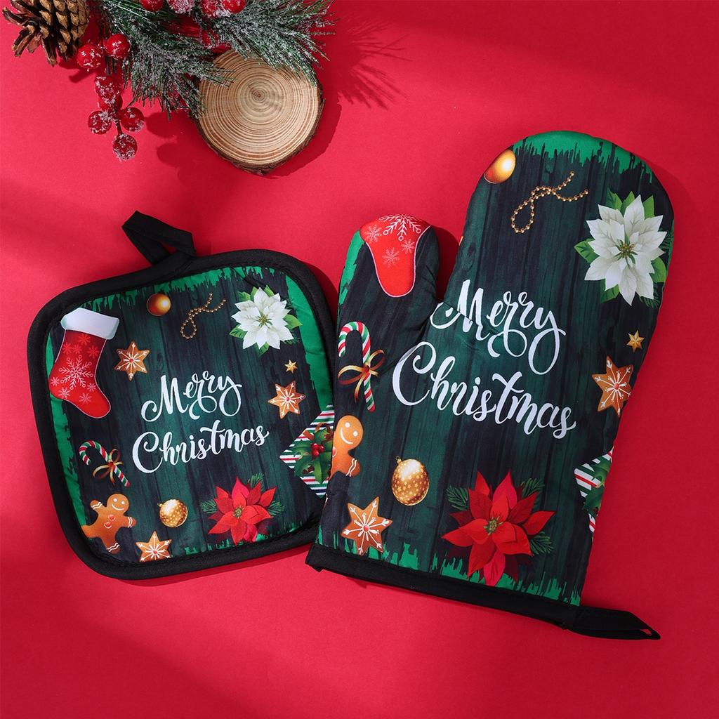 2 szt./zestaw Rękawice świąteczne Rękawice kuchenne Wesołych Świąt Dekoracje Xmas Home Kitchen Ozdoby Navidad Noel Nowy Rok 2025 Prezenty
