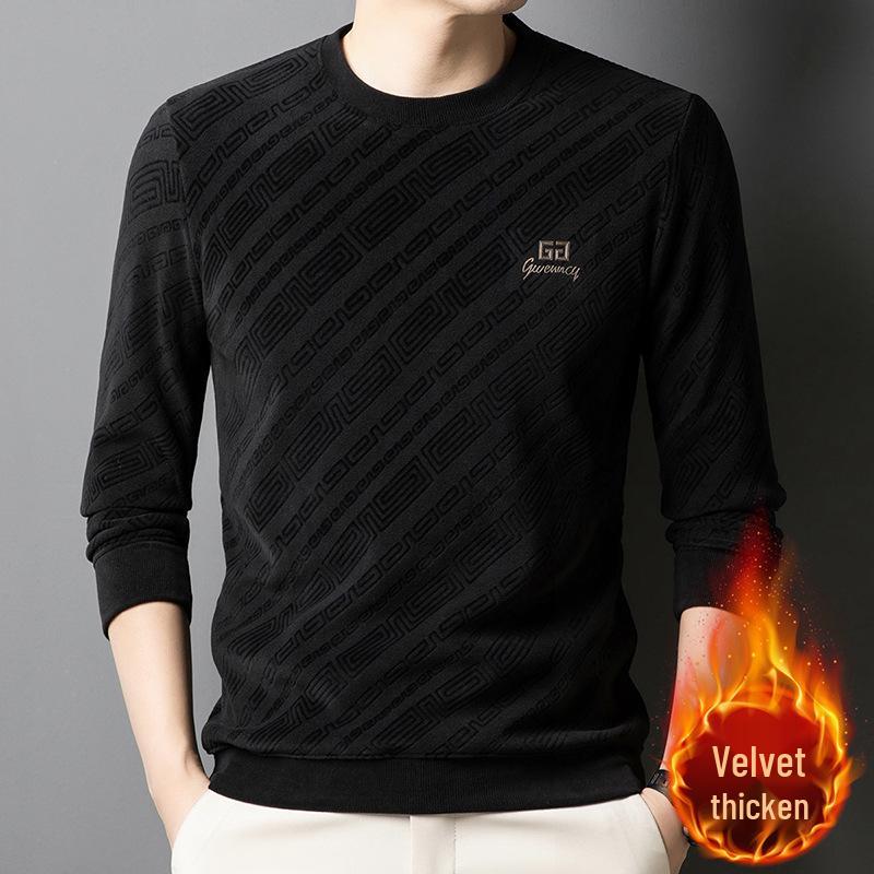 

Men s Winter Coral Fleece Round Neck Sweatshirt - Thick Jacquard Warm Base Layer L 170 (for 115-120 kg) чорний