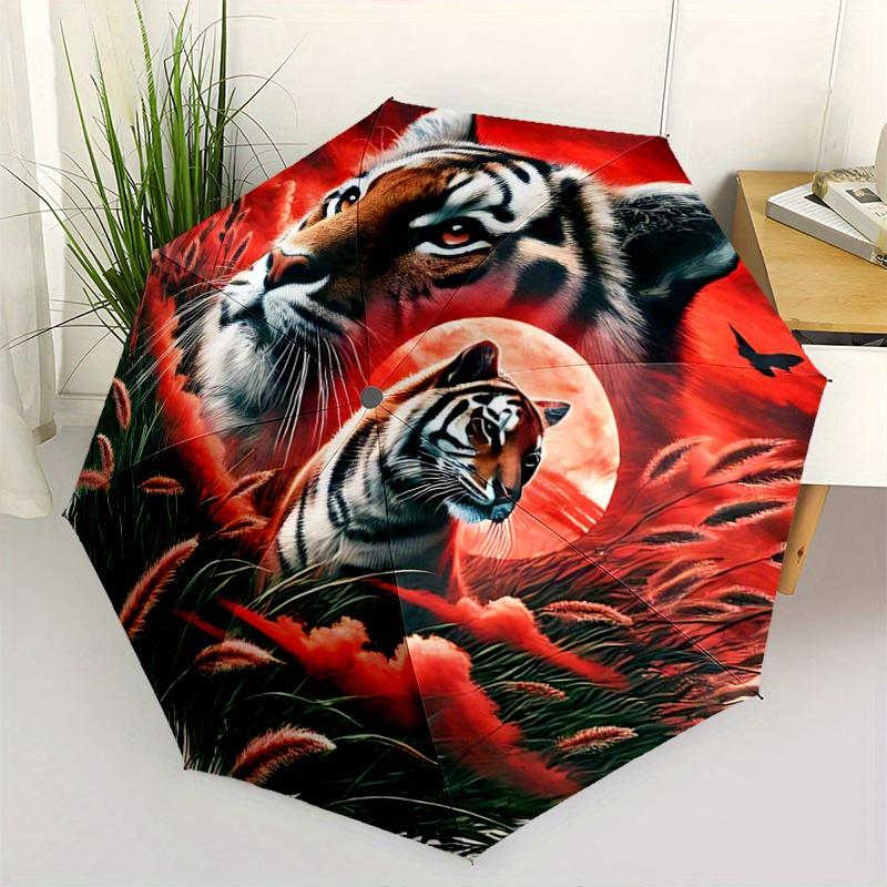 

1pc Tigers and Wolves Automatic Open/CloseUmbrella-CuteUmbrella with Cute Design, Portable 3-Fold Compact Umbrella for Men & Women, Valentin