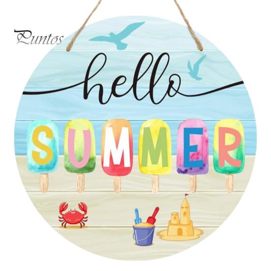 Tropical Wall Decor Hello Summer Door Sign, Ice Pop Flip Flop Welcome Hanger, Coastal Hanger Farmhouse Hanging Wooden Wreath for Front Home