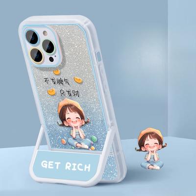 Cute Girl Suitable for 16promax IPhone Case Iphone15 Bracket 14 Glitter Powder 13/12/11 Silicone