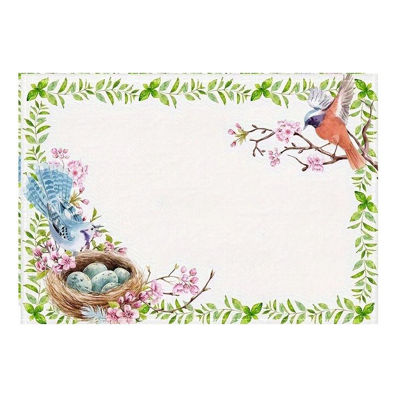 4pcs, Placemats, Square Happy Easter Theme Table Pads, Colorful Floral Cute Bunny Decorative Table Mat