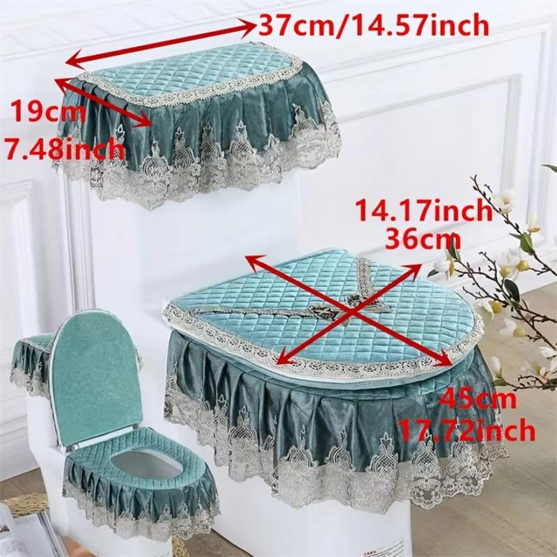 New Universal Lace Toilet Seat Mat Set Simple Style Gold Velvet Toilet Cushion Bathroom U-shaped Zipper Type Toilet Ring Cover
