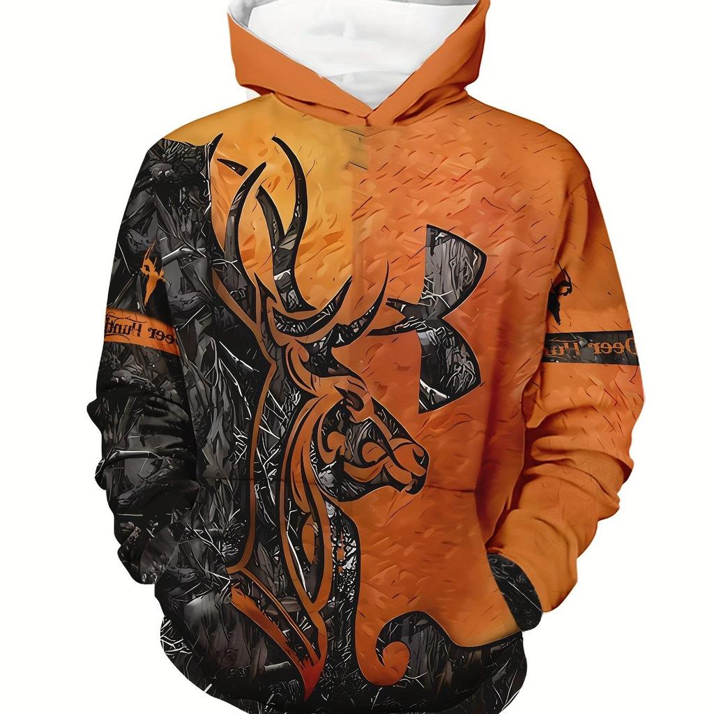 Men's Plus Size Viking Hoodie - 3D Spliced Graphic, Casual Long Sleeve Sweatshirt with Kangaroo Pocket