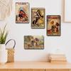 4Pcs Western Cowgirl Vintage Metal Plate Rectangular Iron Painting Kit Decoratio