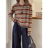 Round Neck Long Sleeve Color Striped Knitted Cardigan for Women In Autumn Sweater Jacket