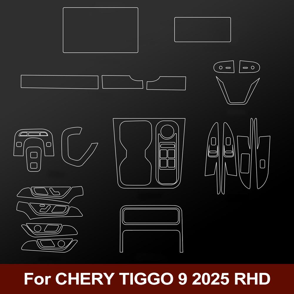 Ochranná fólie do interiéru auta pro CHERY TIGGO 9 2025 Předřezaná fólie proti poškrábání TPU PPF Samolepka na displej středové konzole Příslušenství