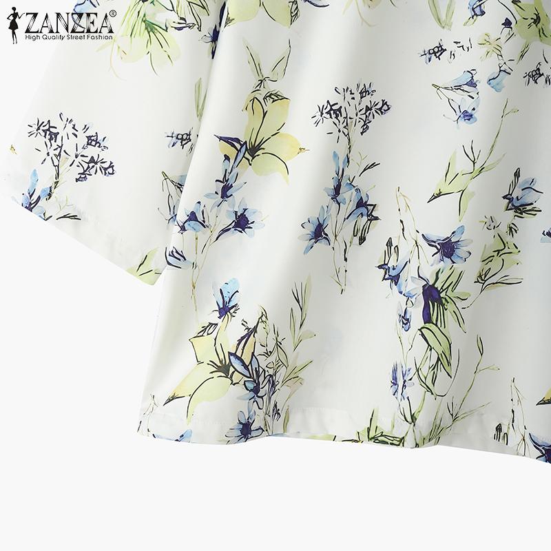 ZANZEA Women Casual Round Neck 3/4 Sleeve Loose Print Blouse