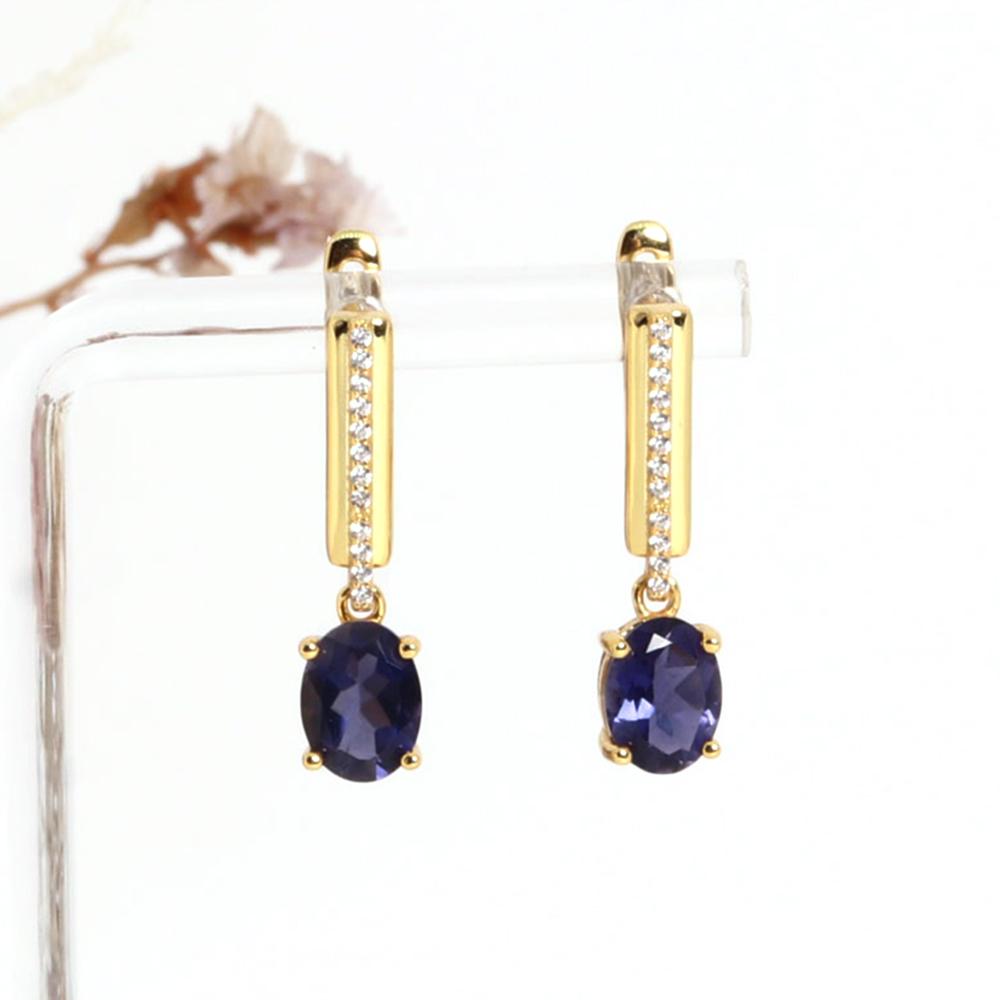 Elegant and Noble 925 Sterling Silver Earrings Real gemstone Natural oval 6*8mm Iolite Fine Jewelry for Women's Birthday Gift