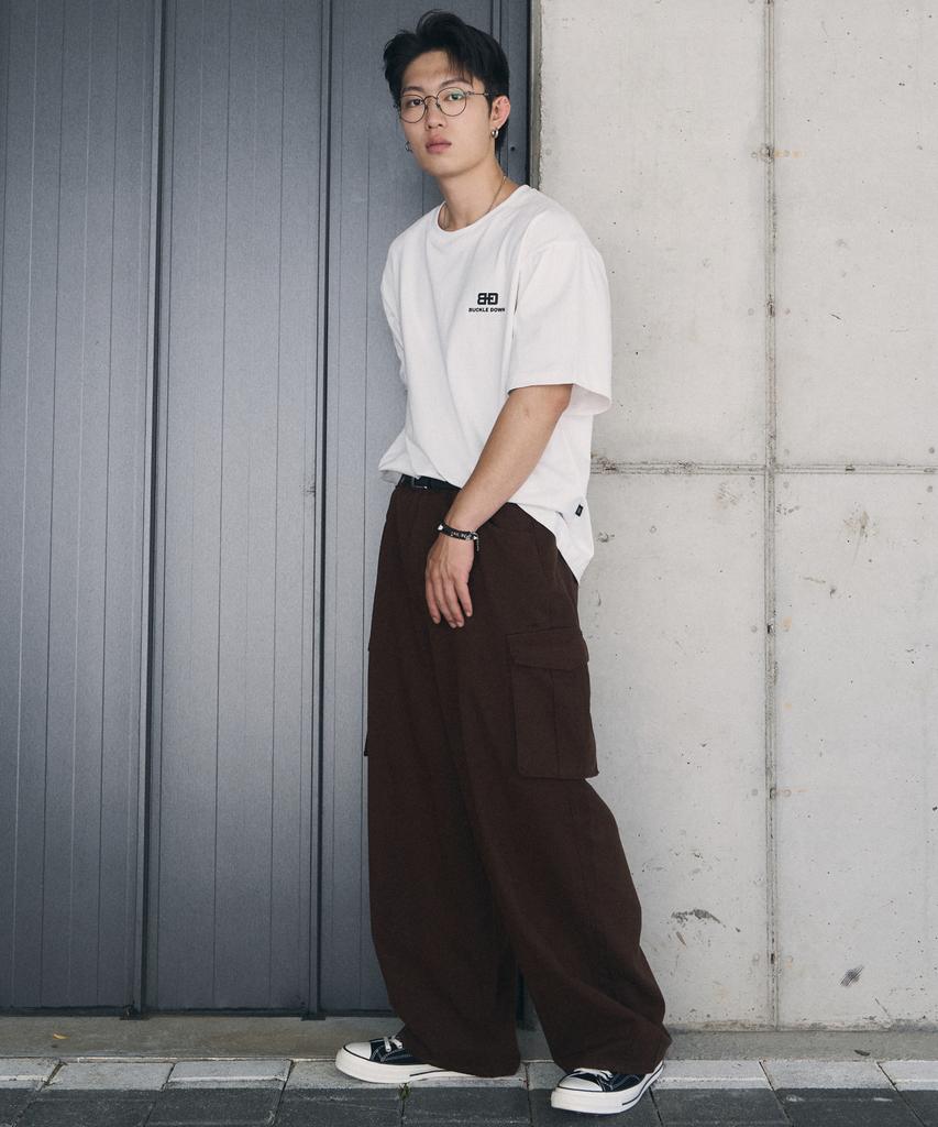 Beokeuldaun Wide Curved Cargo Cotton Pants (Brown)