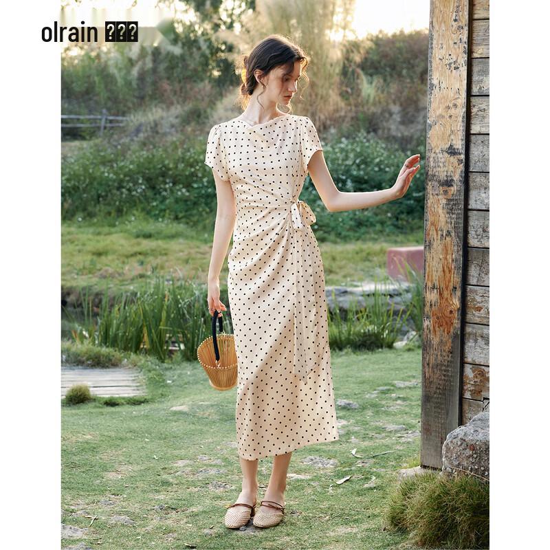 Olrain Retro Polka Dot Midi Dress M абрикосовый