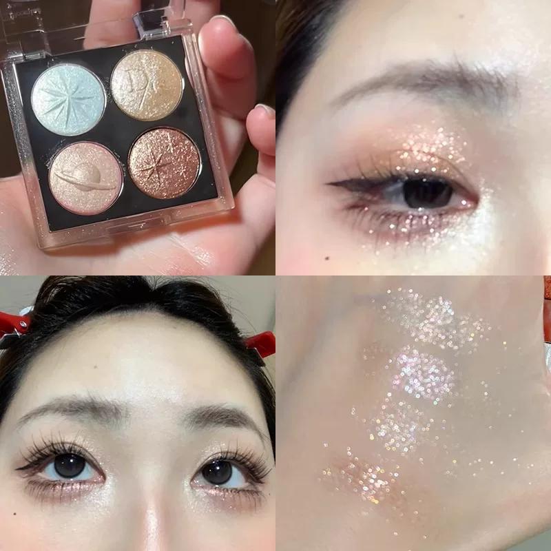 Cool Lilac Is a Big Hit! Four-Color Eyeshadow Palette with Korean-Style Pearlescent Fine Shimmer, Brightening and Highlighting Under-Eye Areas