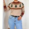 Pullover Sweater, Christmas Tree Jacquard Sweater, Loose Top for Women