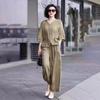 Women's Summer Slimming Two-Piece Set: Short Sleeve Top & Wide Leg Pants, Korean Style for Middle-Aged Moms (2025 Collection)